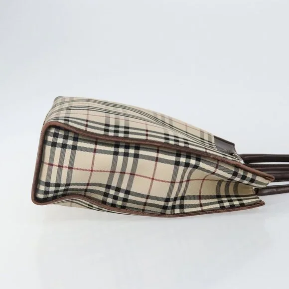 BURBERRY Nova Check Hand Bag Canvas Beige Silver Auth